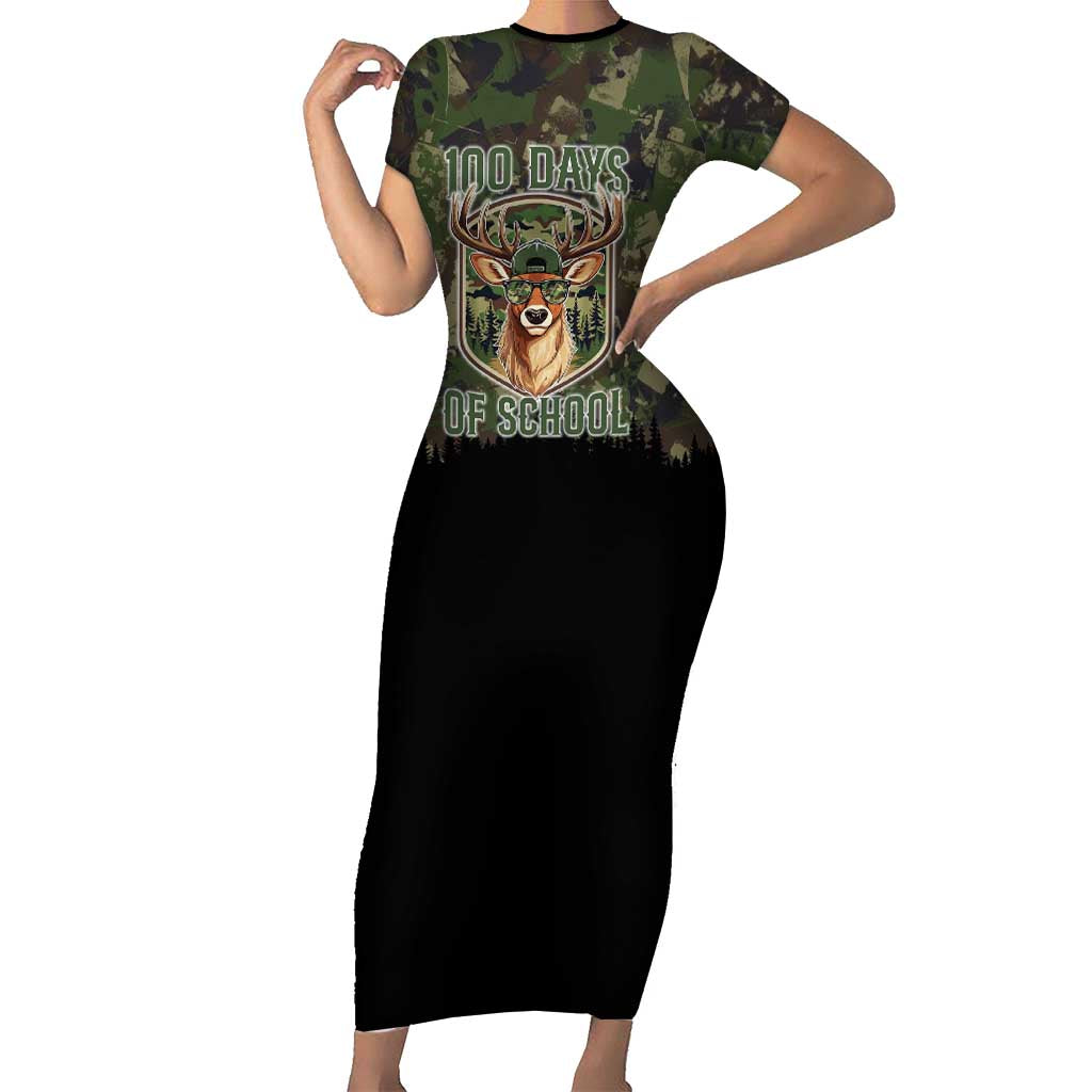 Deer 100 Days of School Short Sleeve Bodycon Dress Camo Deer Adventure Forest