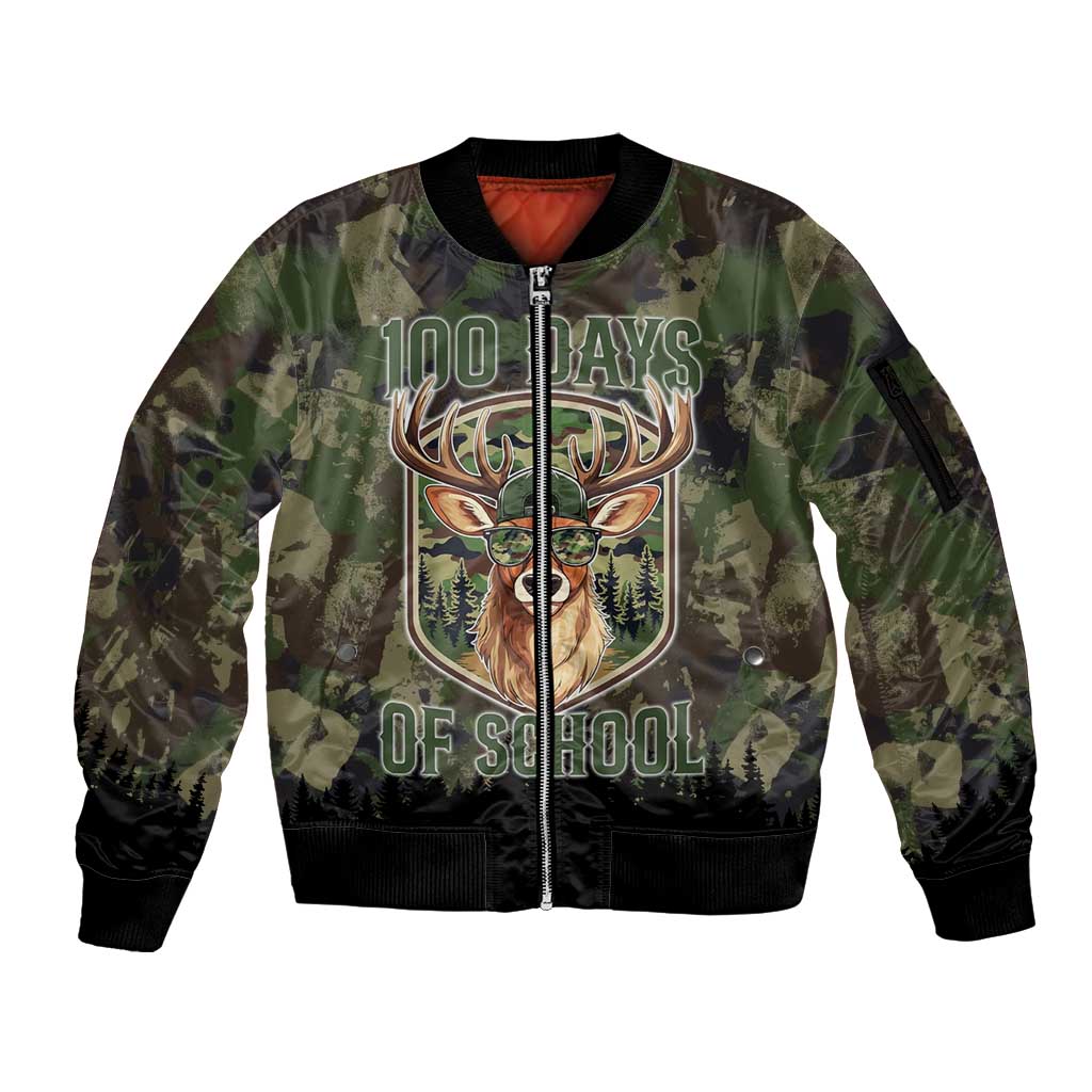 Deer 100 Days of School Sleeve Zip Bomber Jacket Camo Deer Adventure Forest