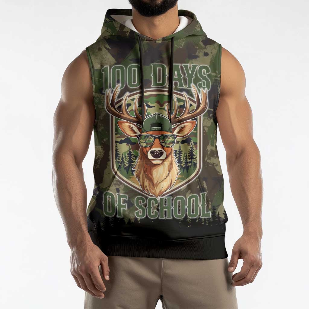 Deer 100 Days of School Sleeveless Hoodie Camo Deer Adventure Forest