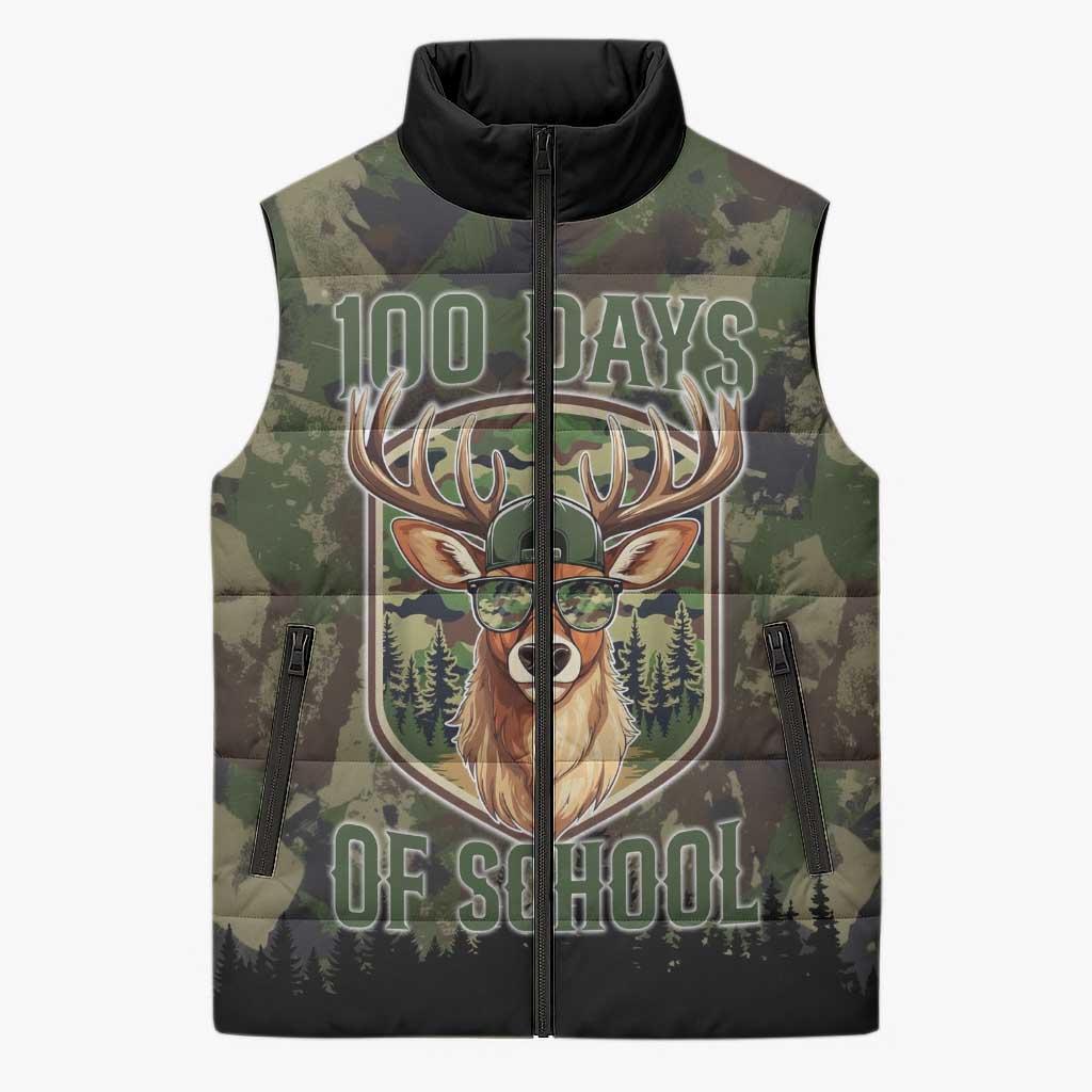 Deer 100 Days of School Sleeveless Puffer Jacket Camo Deer Adventure Forest