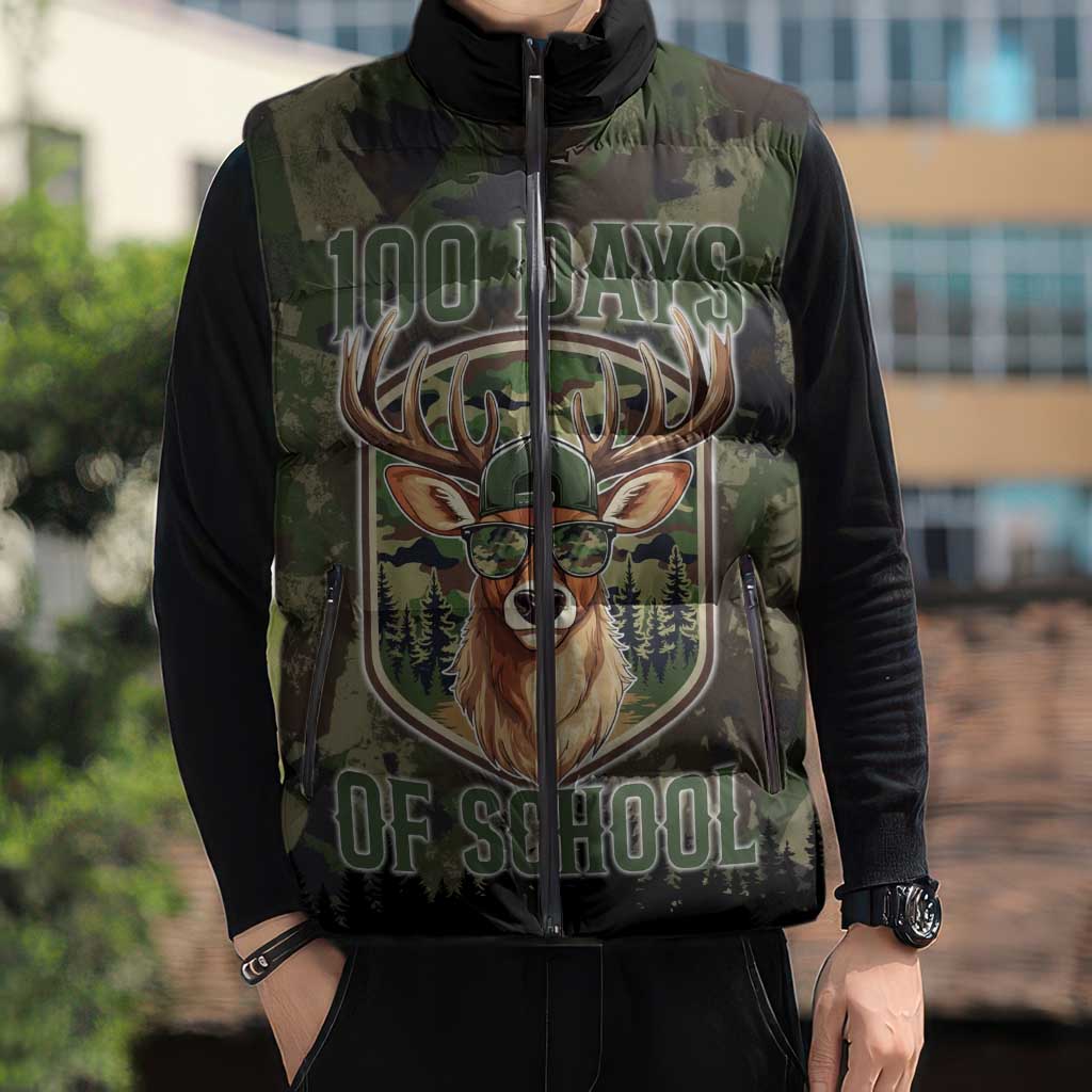 Deer 100 Days of School Sleeveless Puffer Jacket Camo Deer Adventure Forest