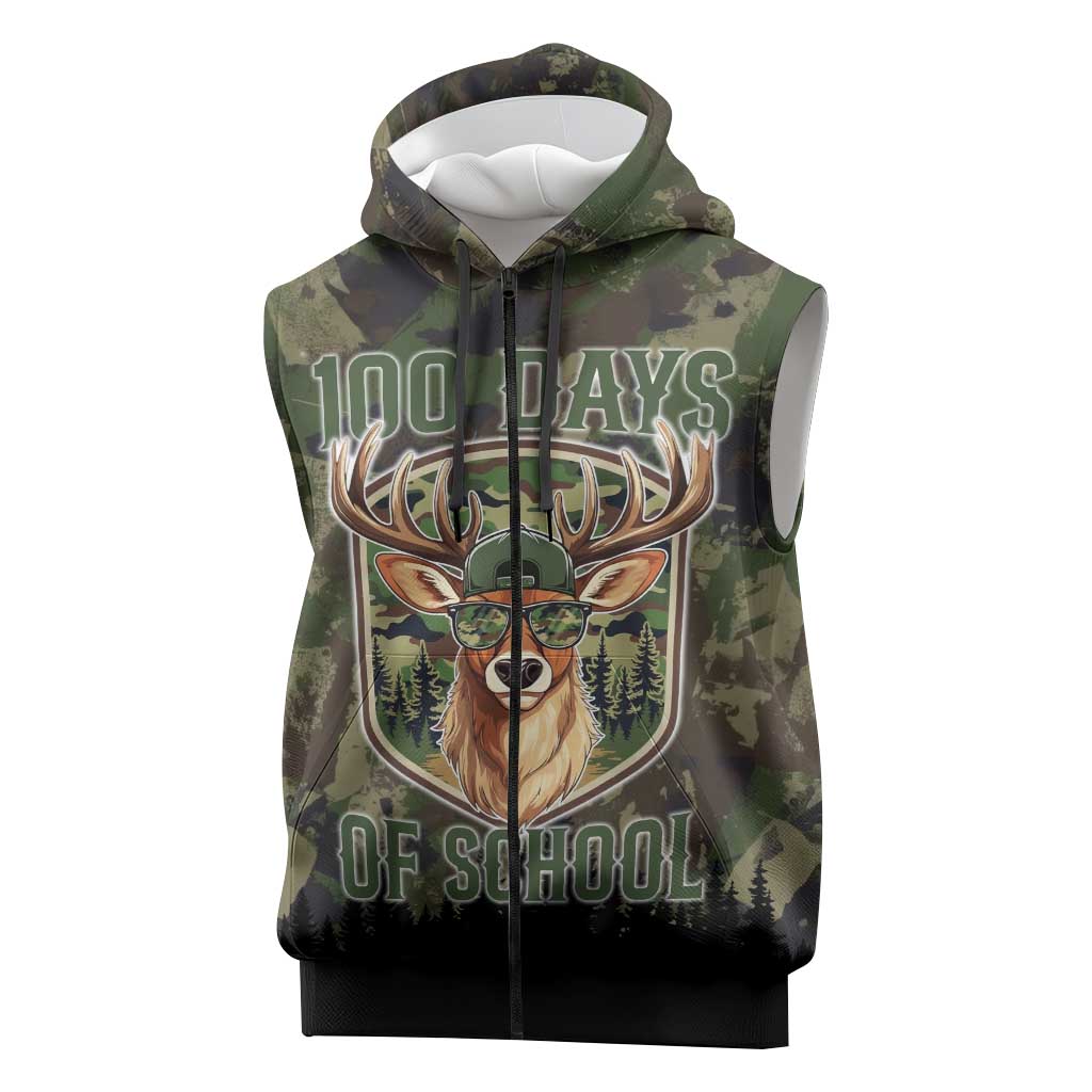 Deer 100 Days of School Sleeveless Zip Hoodie Camo Deer Adventure Forest