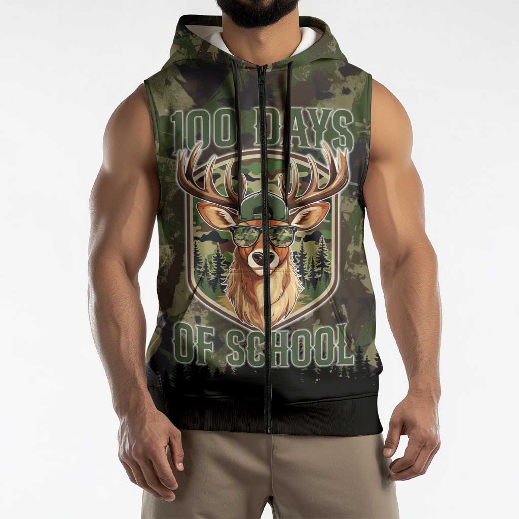 Deer 100 Days of School Sleeveless Zip Hoodie Camo Deer Adventure Forest