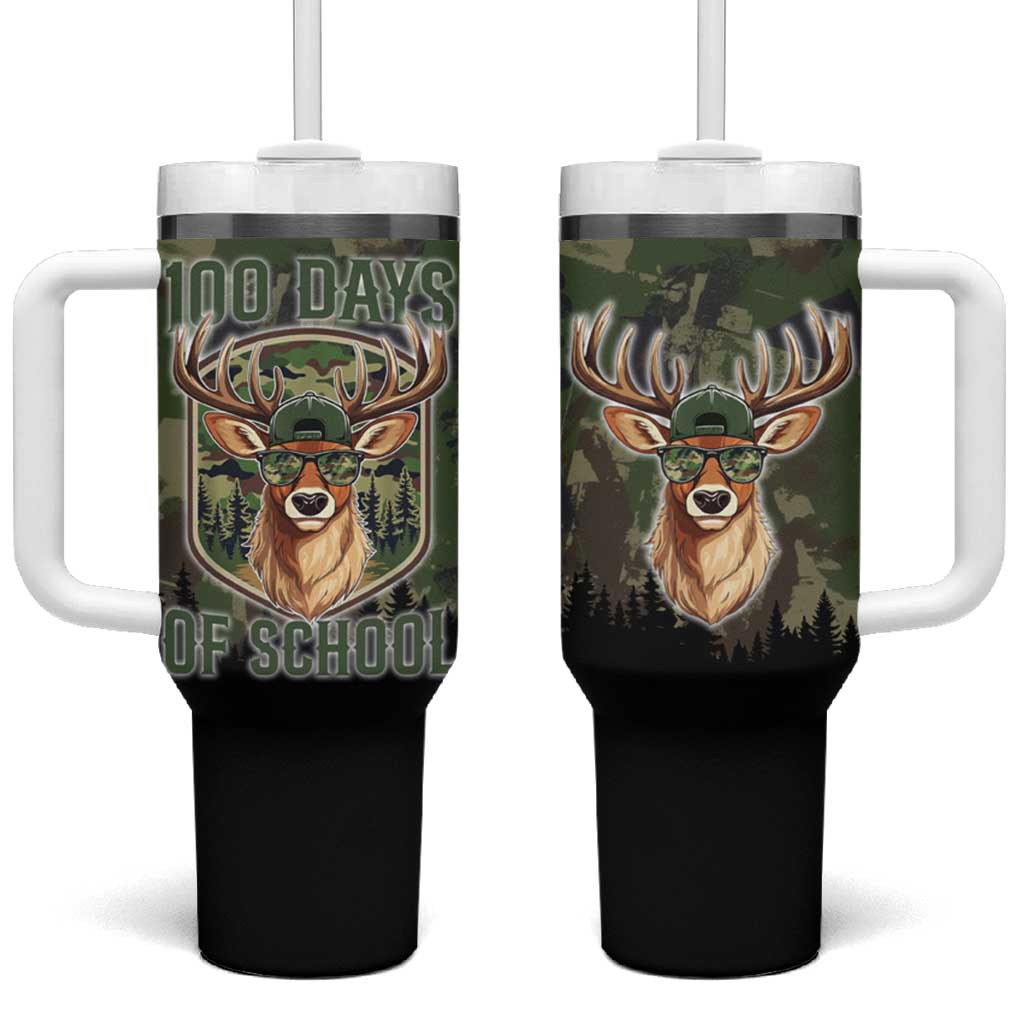 Deer 100 Days of School Tumbler With Handle Camo Deer Adventure Forest