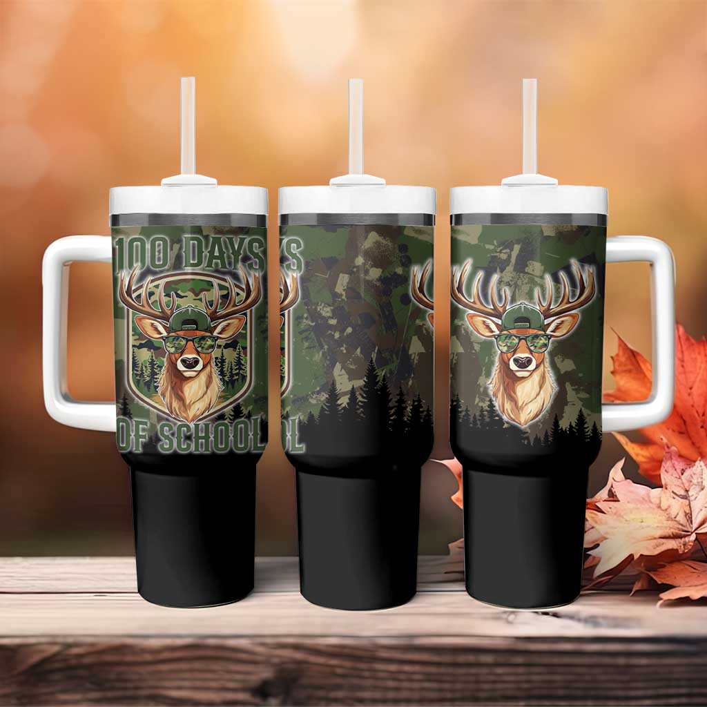 Deer 100 Days of School Tumbler With Handle Camo Deer Adventure Forest