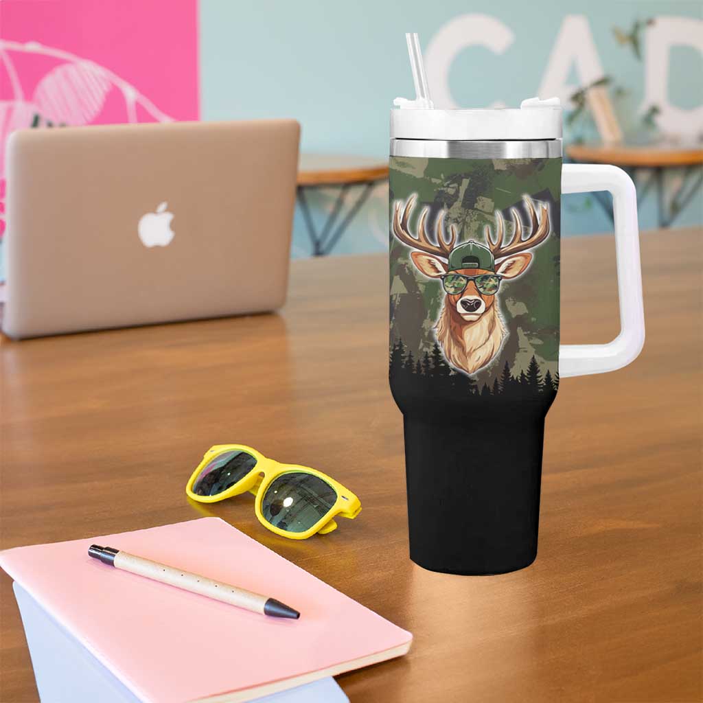 Deer 100 Days of School Tumbler With Handle Camo Deer Adventure Forest