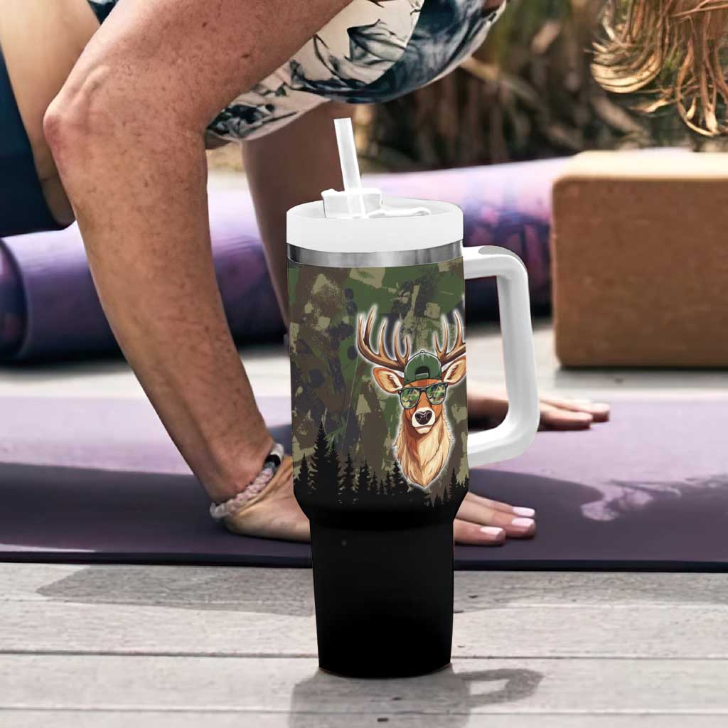 Deer 100 Days of School Tumbler With Handle Camo Deer Adventure Forest