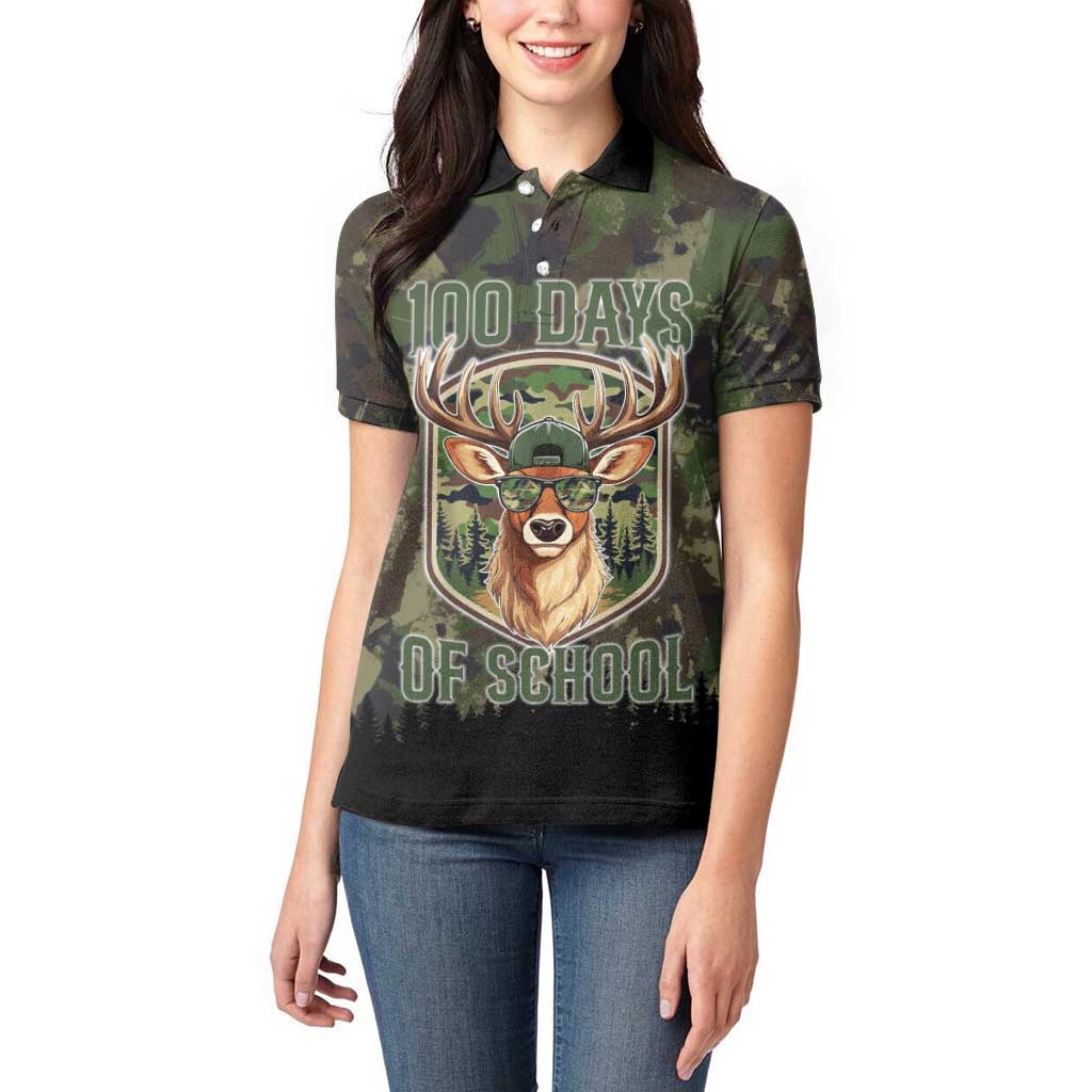 Deer 100 Days of School Women Polo Shirt Camo Deer Adventure Forest