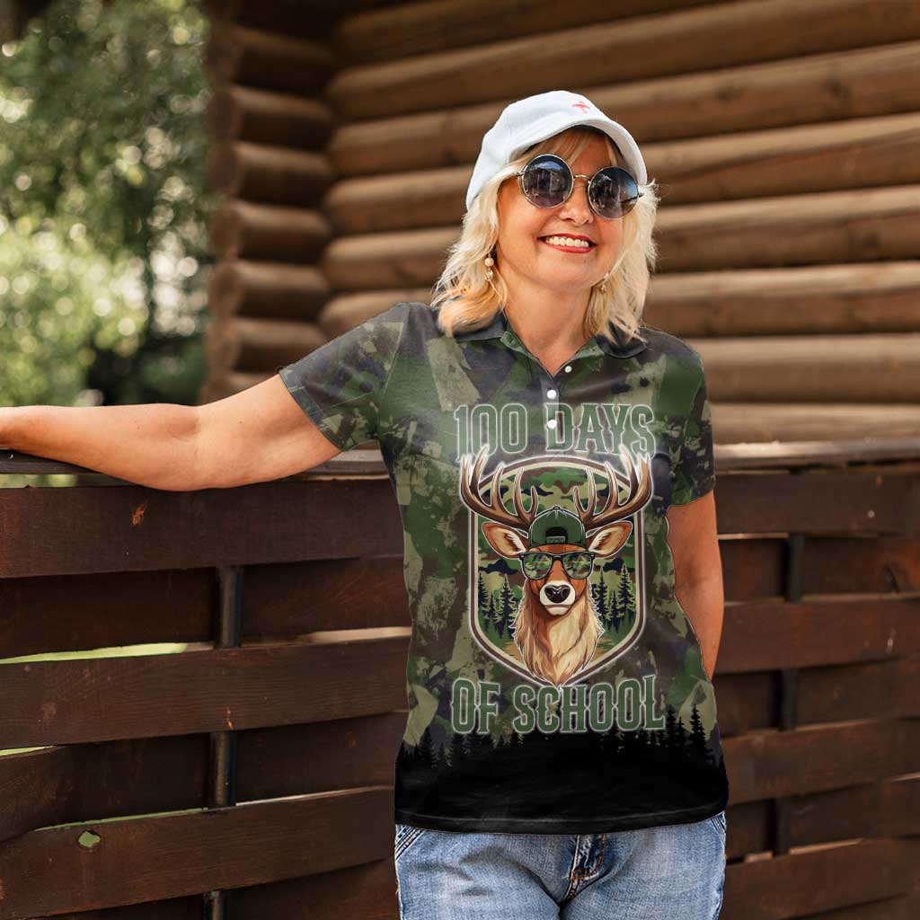 Deer 100 Days of School Women Polo Shirt Camo Deer Adventure Forest