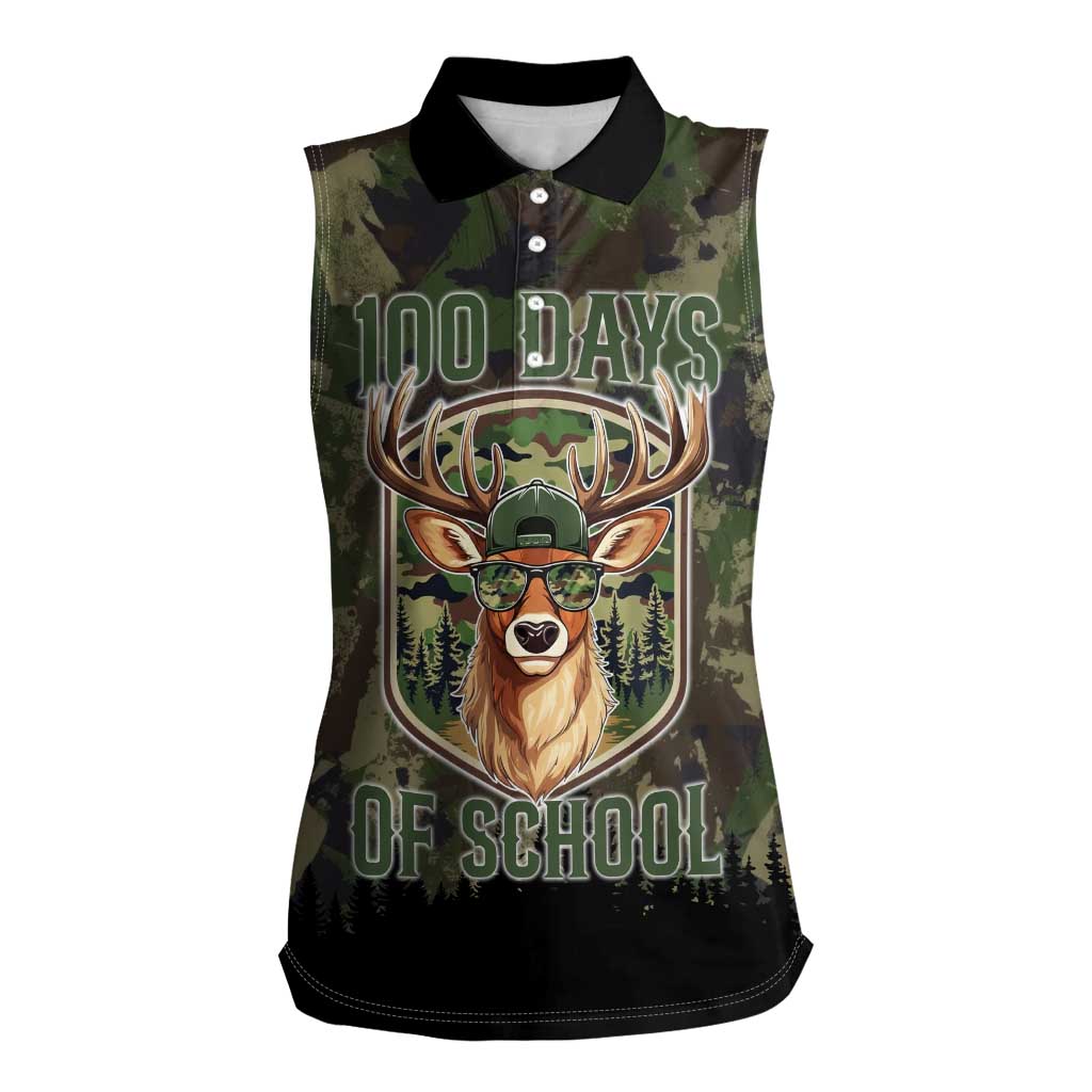 Deer 100 Days of School Women Sleeveless Polo Shirt Camo Deer Adventure Forest