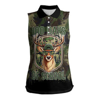 Deer 100 Days of School Women Sleeveless Polo Shirt Camo Deer Adventure Forest