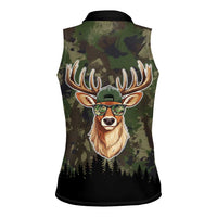 Deer 100 Days of School Women Sleeveless Polo Shirt Camo Deer Adventure Forest
