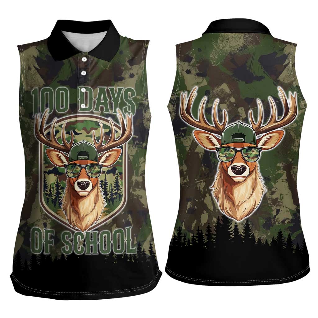 Deer 100 Days of School Women Sleeveless Polo Shirt Camo Deer Adventure Forest