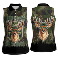 Deer 100 Days of School Women Sleeveless Polo Shirt Camo Deer Adventure Forest