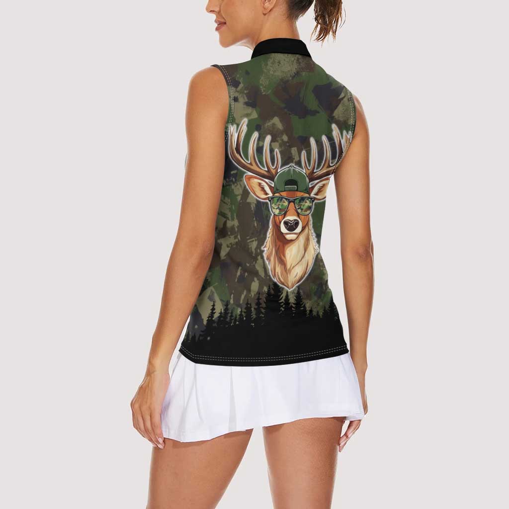 Deer 100 Days of School Women Sleeveless Polo Shirt Camo Deer Adventure Forest