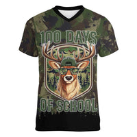 Deer 100 Days of School Women V-Neck T-Shirt Camo Deer Adventure Forest