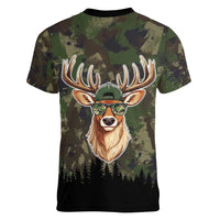 Deer 100 Days of School Women V-Neck T-Shirt Camo Deer Adventure Forest