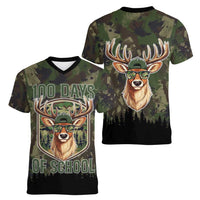 Deer 100 Days of School Women V-Neck T-Shirt Camo Deer Adventure Forest