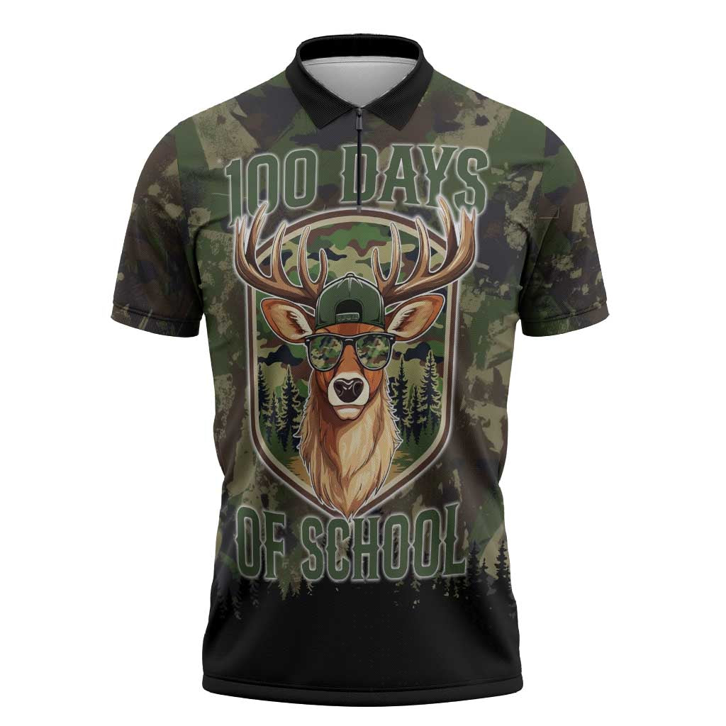 Deer 100 Days of School Zipper Polo Shirt Camo Deer Adventure Forest