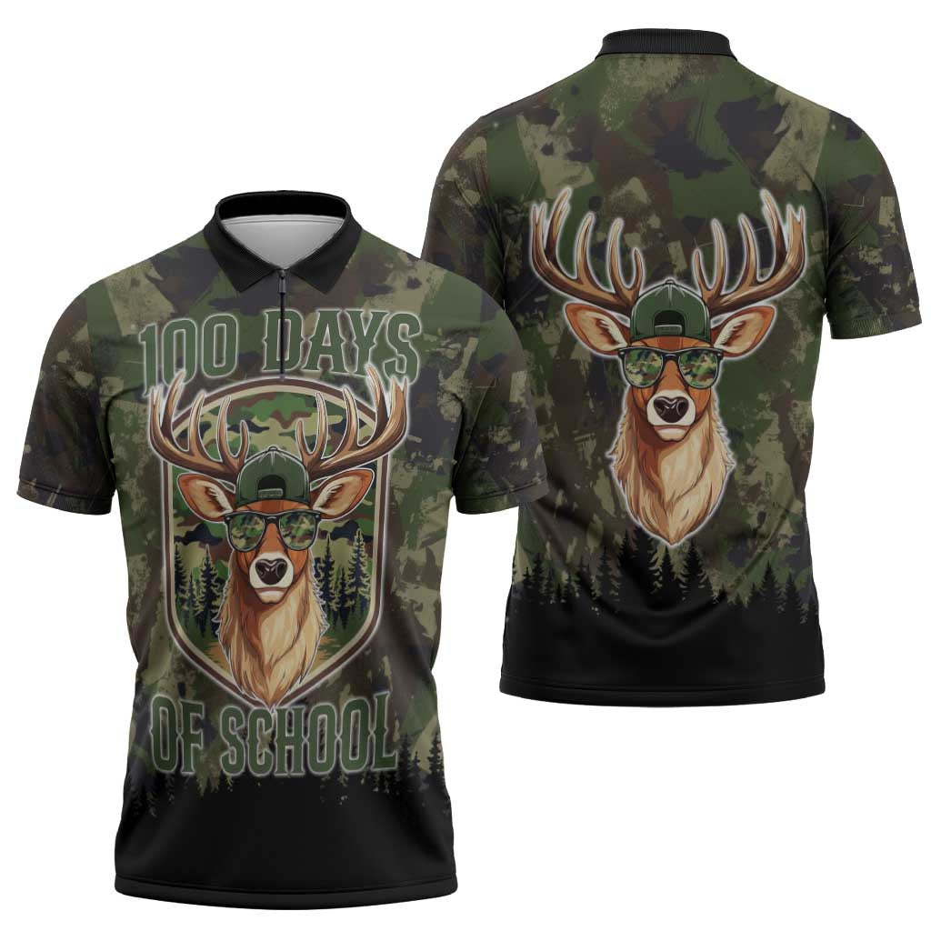 Deer 100 Days of School Zipper Polo Shirt Camo Deer Adventure Forest