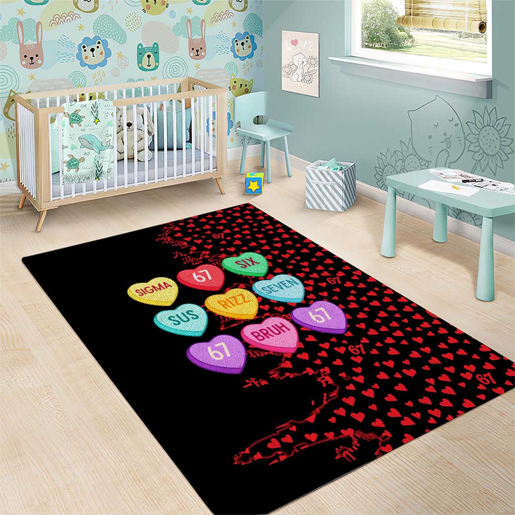 Valentine’s Day 67 Meme Six Seven Area Rug Gen Alpha Conversation Hearts