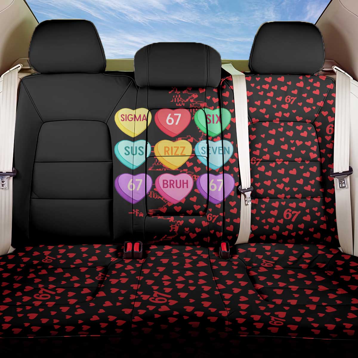 Valentine’s Day 67 Meme Six Seven Back Car Seat Cover Gen Alpha Conversation Hearts