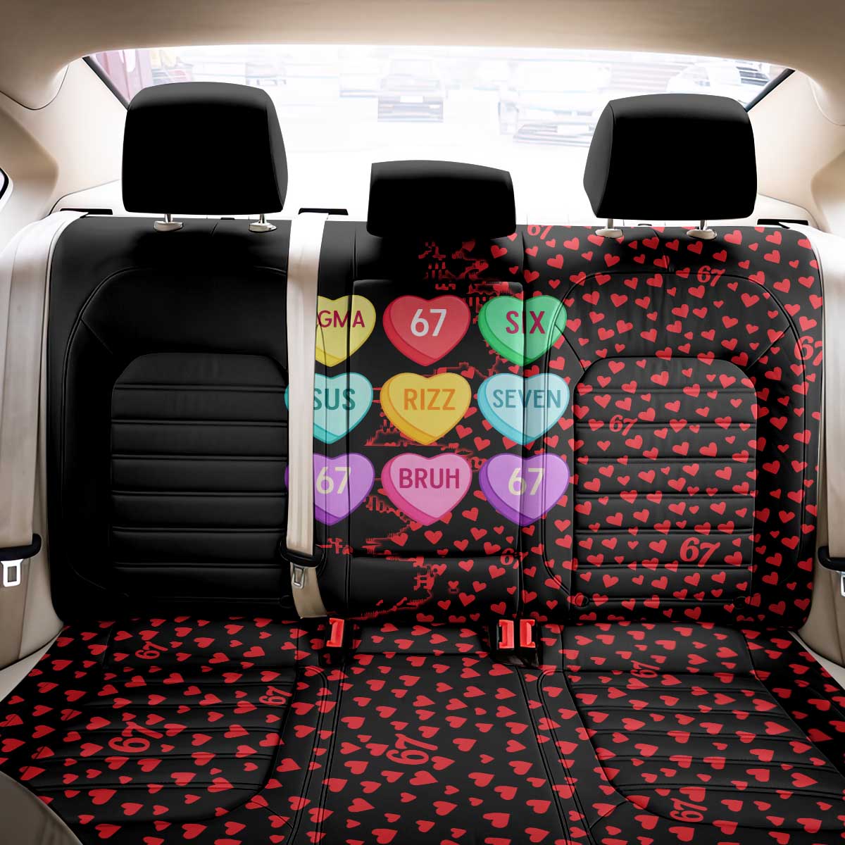 Valentine’s Day 67 Meme Six Seven Back Car Seat Cover Gen Alpha Conversation Hearts