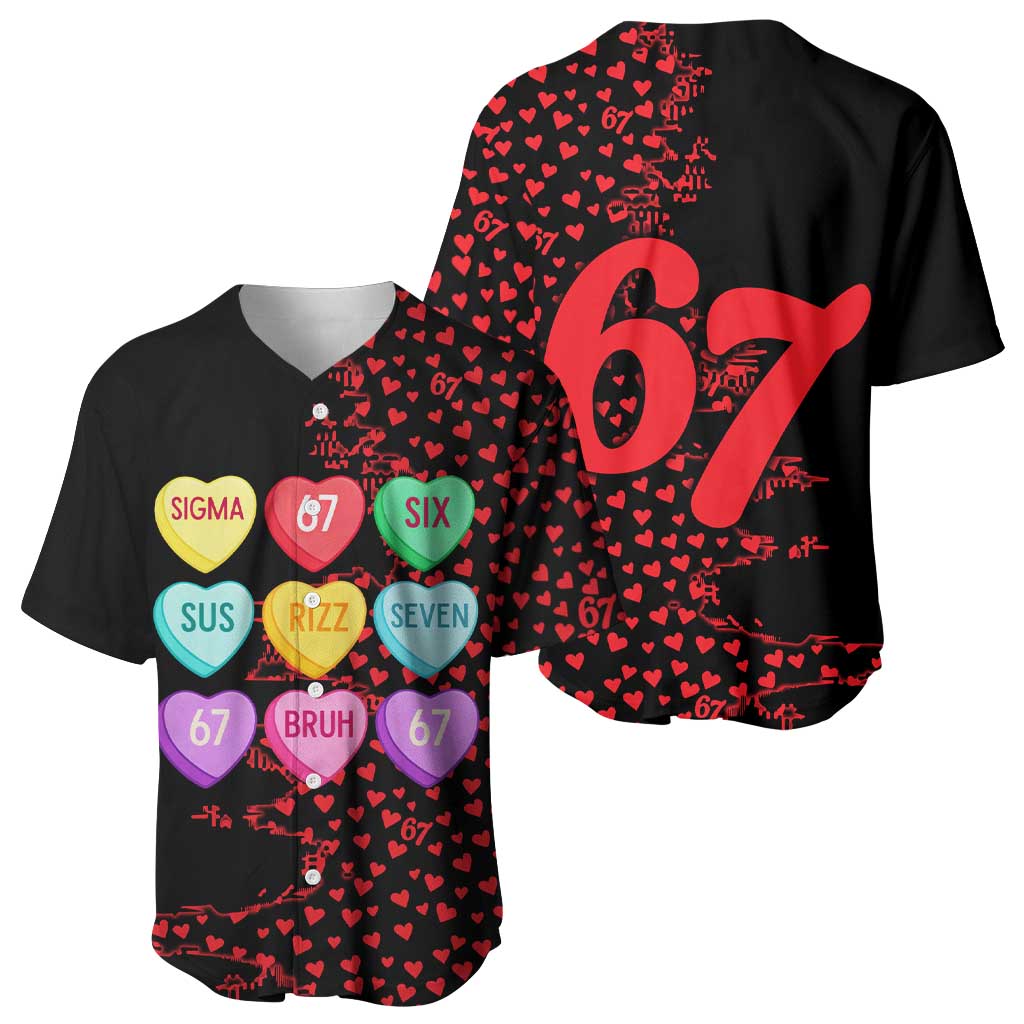Valentine’s Day 67 Meme Six Seven Baseball Jersey Gen Alpha Conversation Hearts
