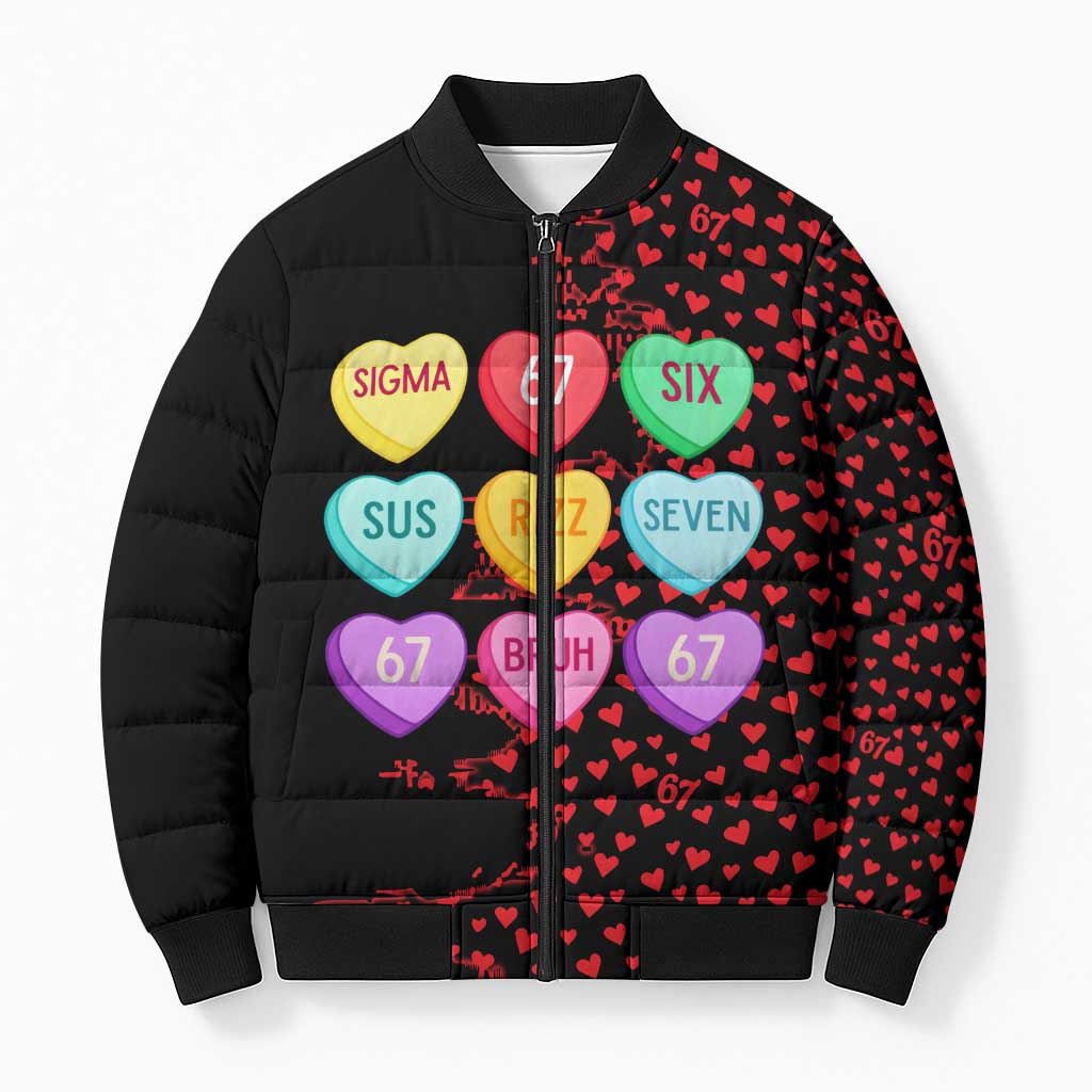 Valentine’s Day 67 Meme Six Seven Bomber Puffer Jacket Gen Alpha Conversation Hearts