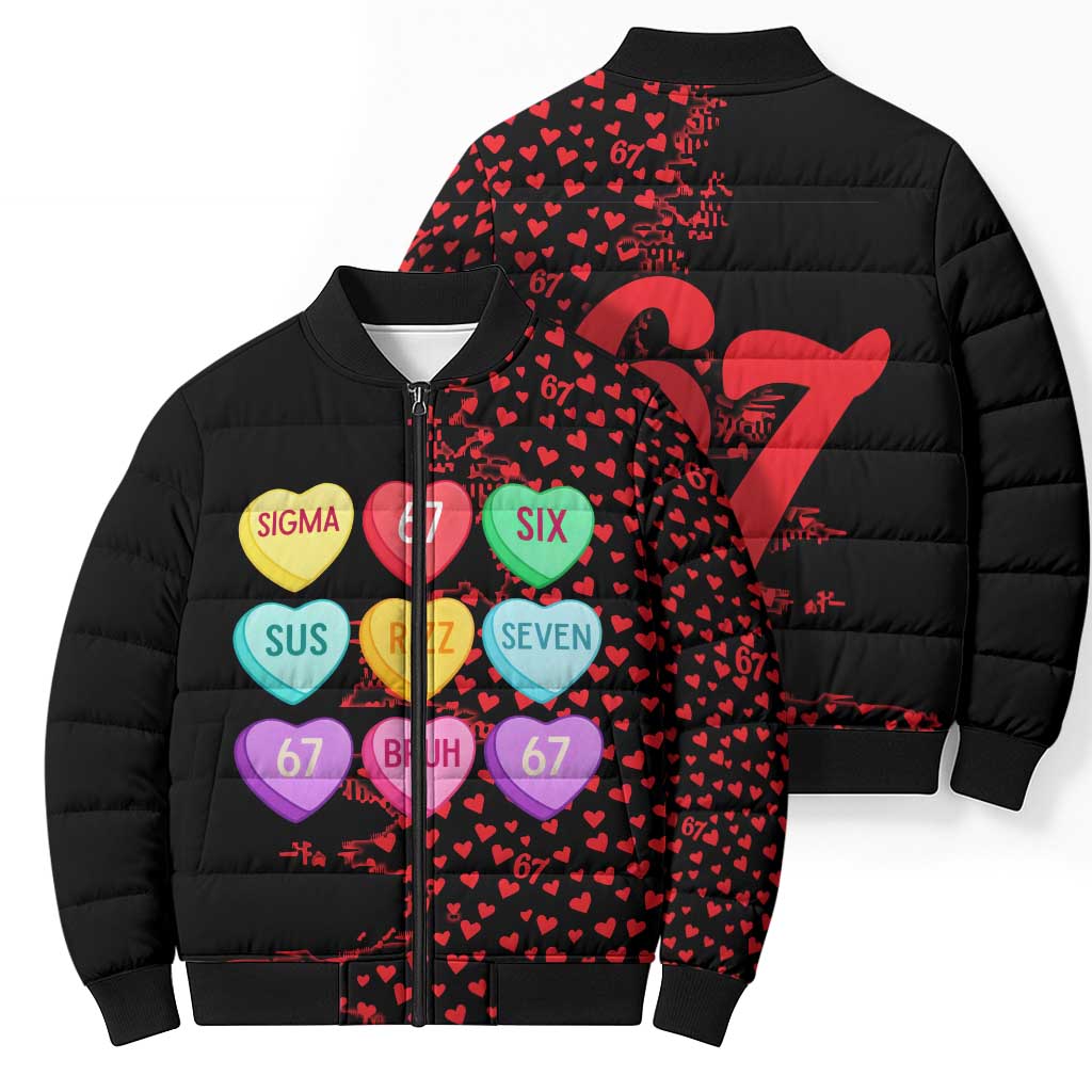 Valentine’s Day 67 Meme Six Seven Bomber Puffer Jacket Gen Alpha Conversation Hearts