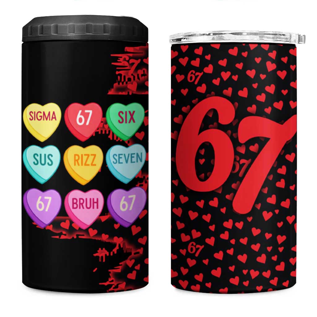 Valentine’s Day 67 Meme Six Seven 4 in 1 Can Cooler Tumbler Gen Alpha Conversation Hearts