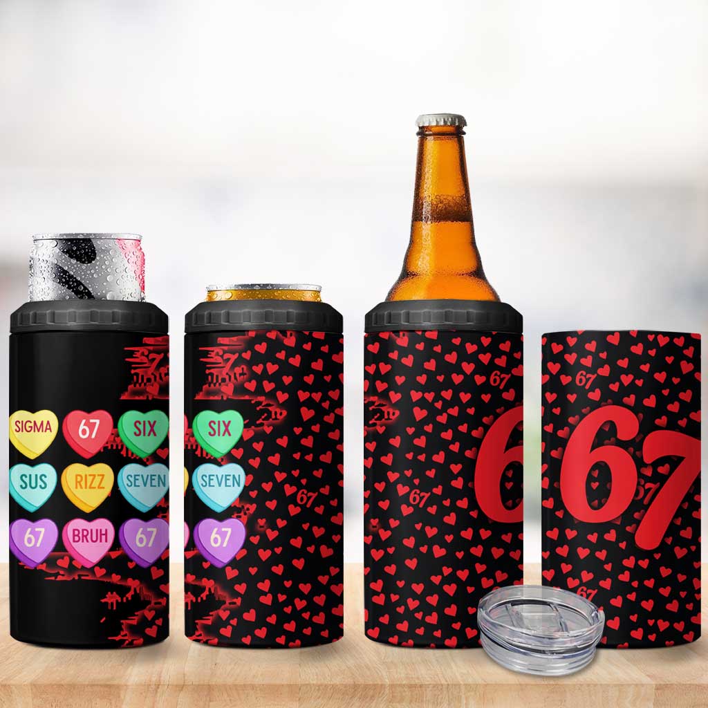 Valentine’s Day 67 Meme Six Seven 4 in 1 Can Cooler Tumbler Gen Alpha Conversation Hearts