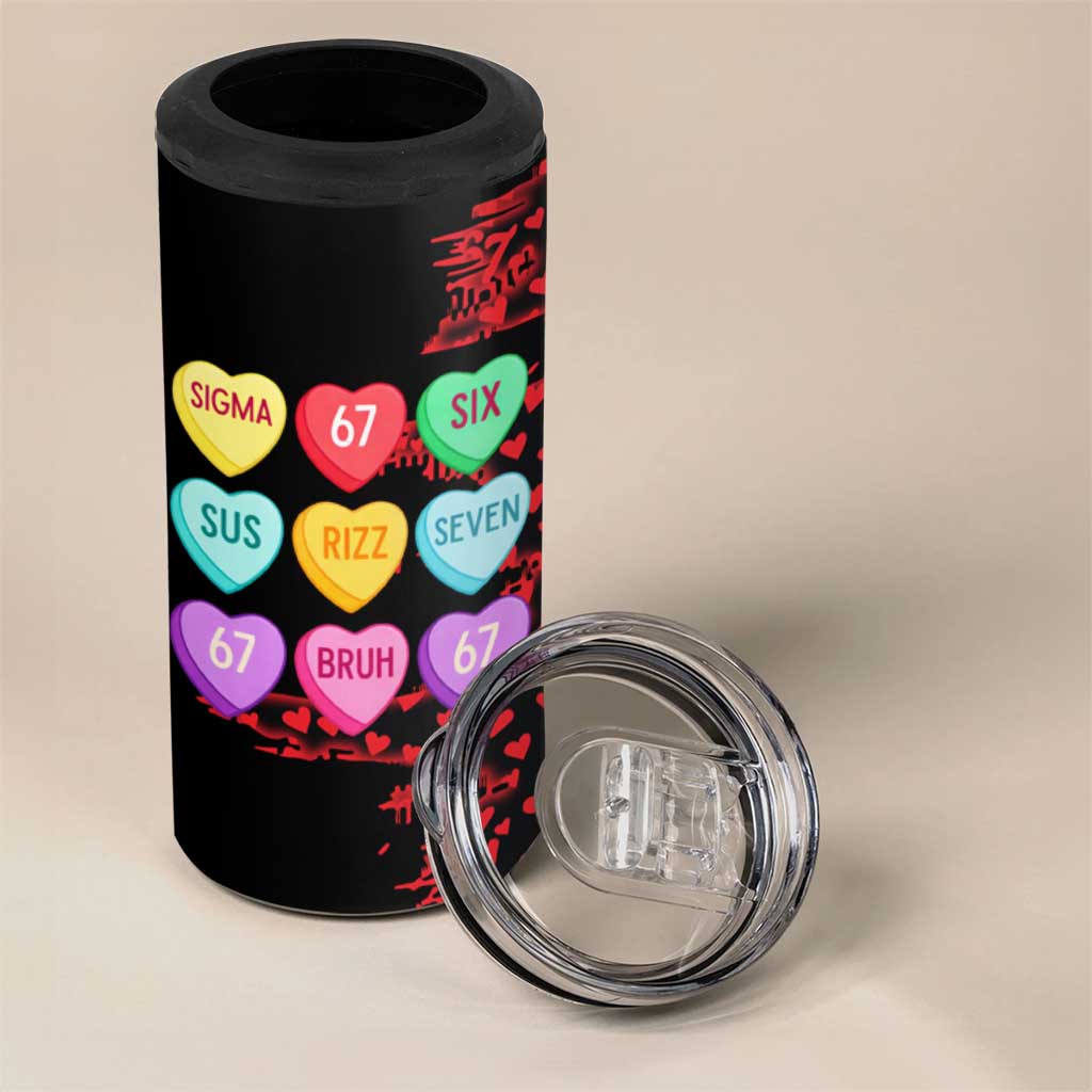 Valentine’s Day 67 Meme Six Seven 4 in 1 Can Cooler Tumbler Gen Alpha Conversation Hearts