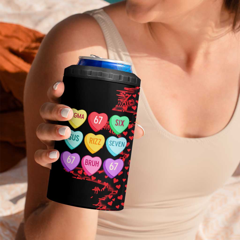 Valentine’s Day 67 Meme Six Seven 4 in 1 Can Cooler Tumbler Gen Alpha Conversation Hearts