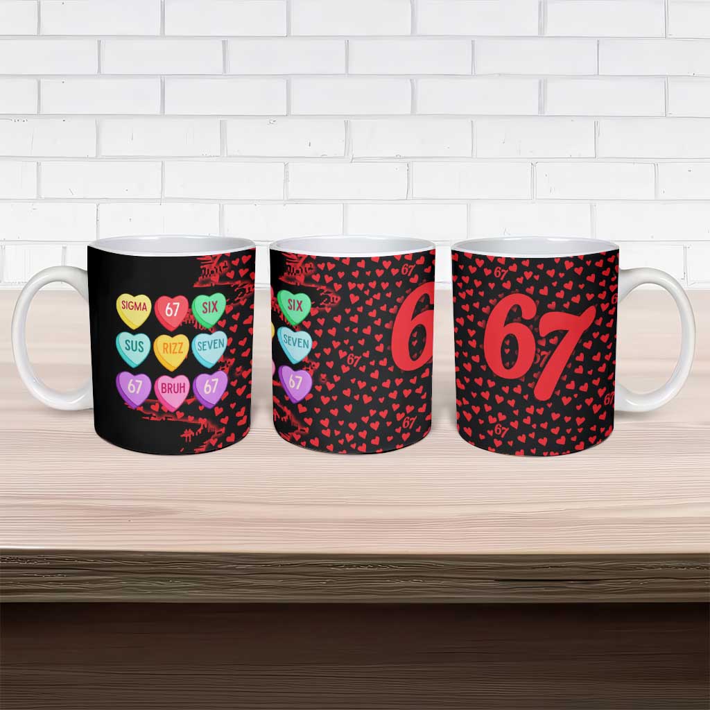 Valentine’s Day 67 Meme Six Seven Ceramic Mug Gen Alpha Conversation Hearts