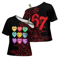 Valentine’s Day 67 Meme Six Seven Cross Shoulder Shirt Gen Alpha Conversation Hearts