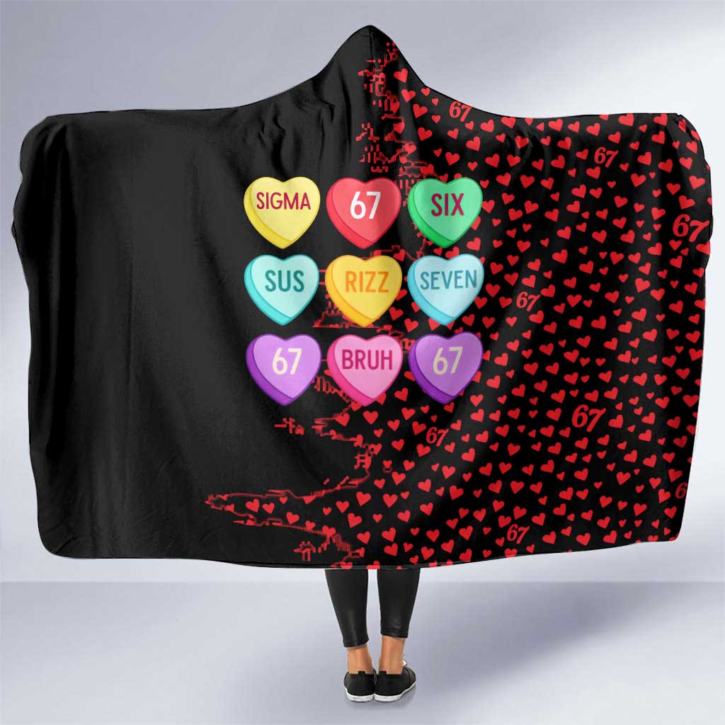 Valentine’s Day 67 Meme Six Seven Hooded Blanket Gen Alpha Conversation Hearts