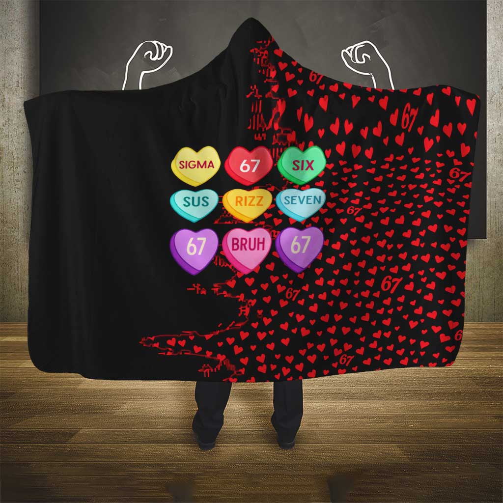 Valentine’s Day 67 Meme Six Seven Hooded Blanket Gen Alpha Conversation Hearts