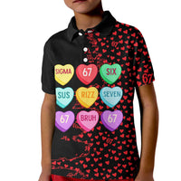 Valentine’s Day 67 Meme Six Seven Kid Polo Shirt Gen Alpha Conversation Hearts