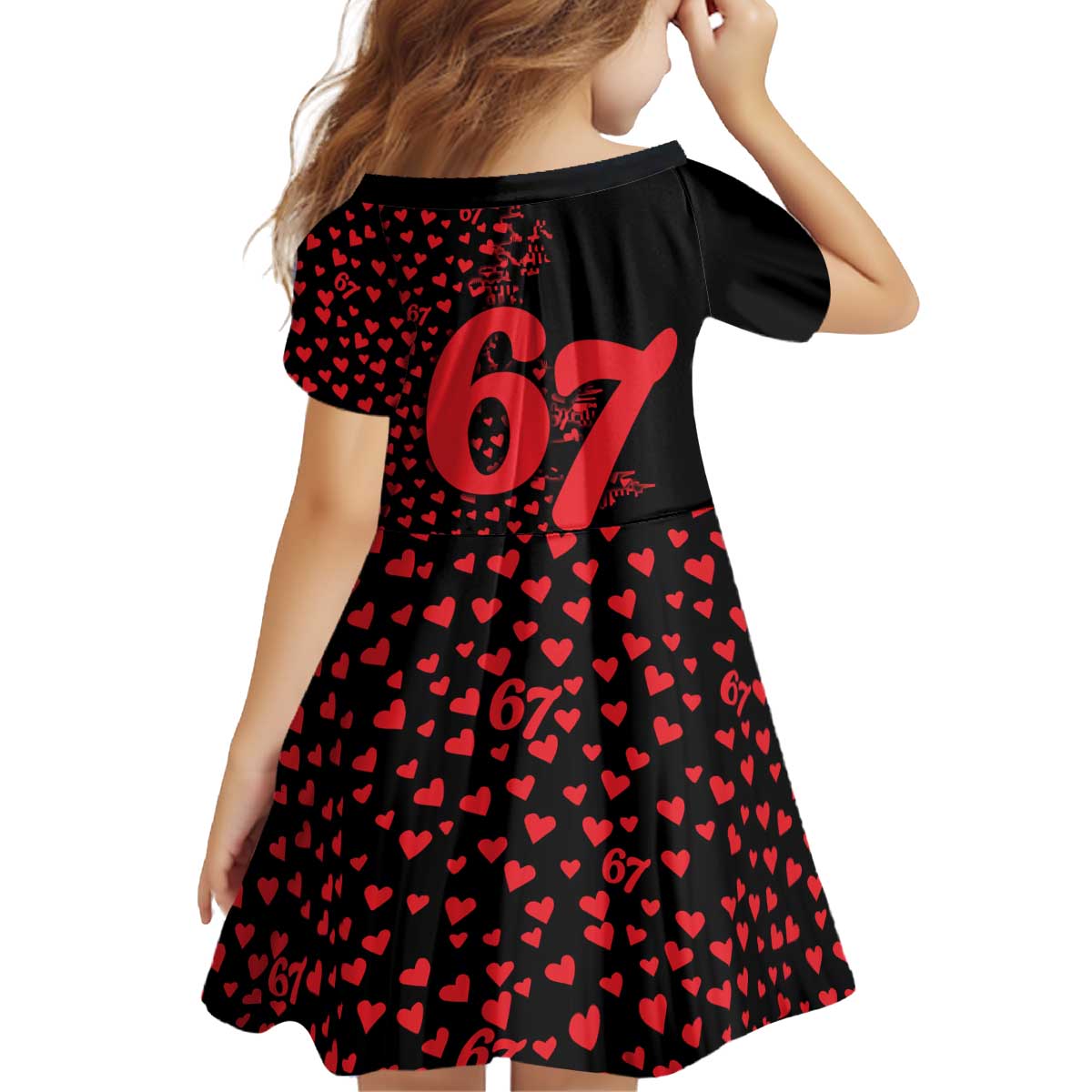 Valentine’s Day 67 Meme Six Seven Kid Short Sleeve Dress Gen Alpha Conversation Hearts