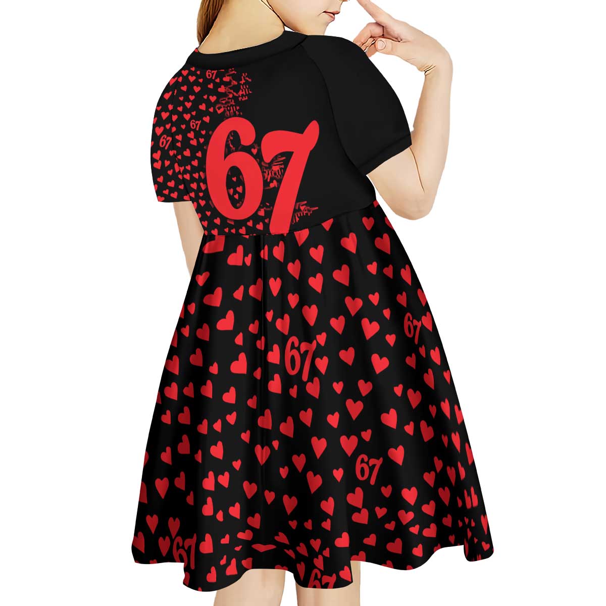 Valentine’s Day 67 Meme Six Seven Kid Short Sleeve Dress Gen Alpha Conversation Hearts