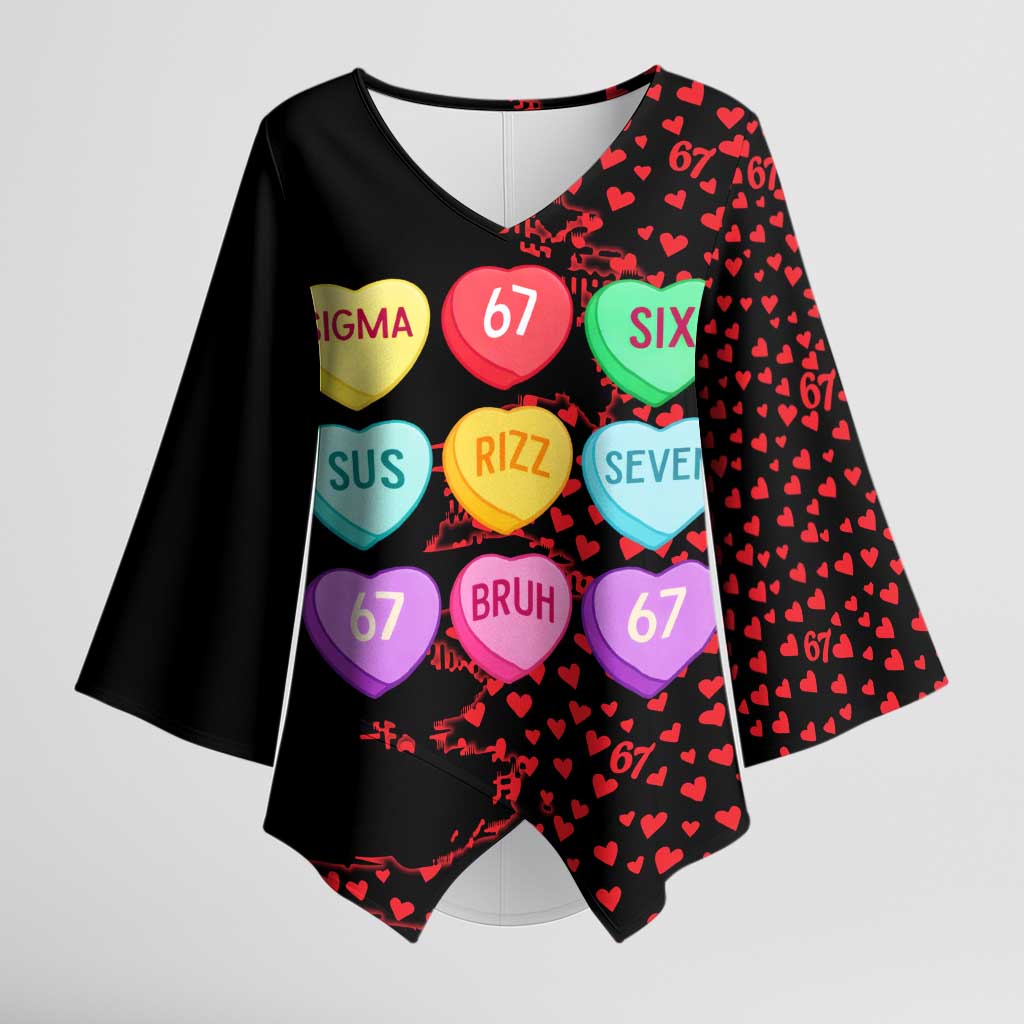 Valentine’s Day 67 Meme Six Seven Kimono Sleeve Blouse Gen Alpha Conversation Hearts