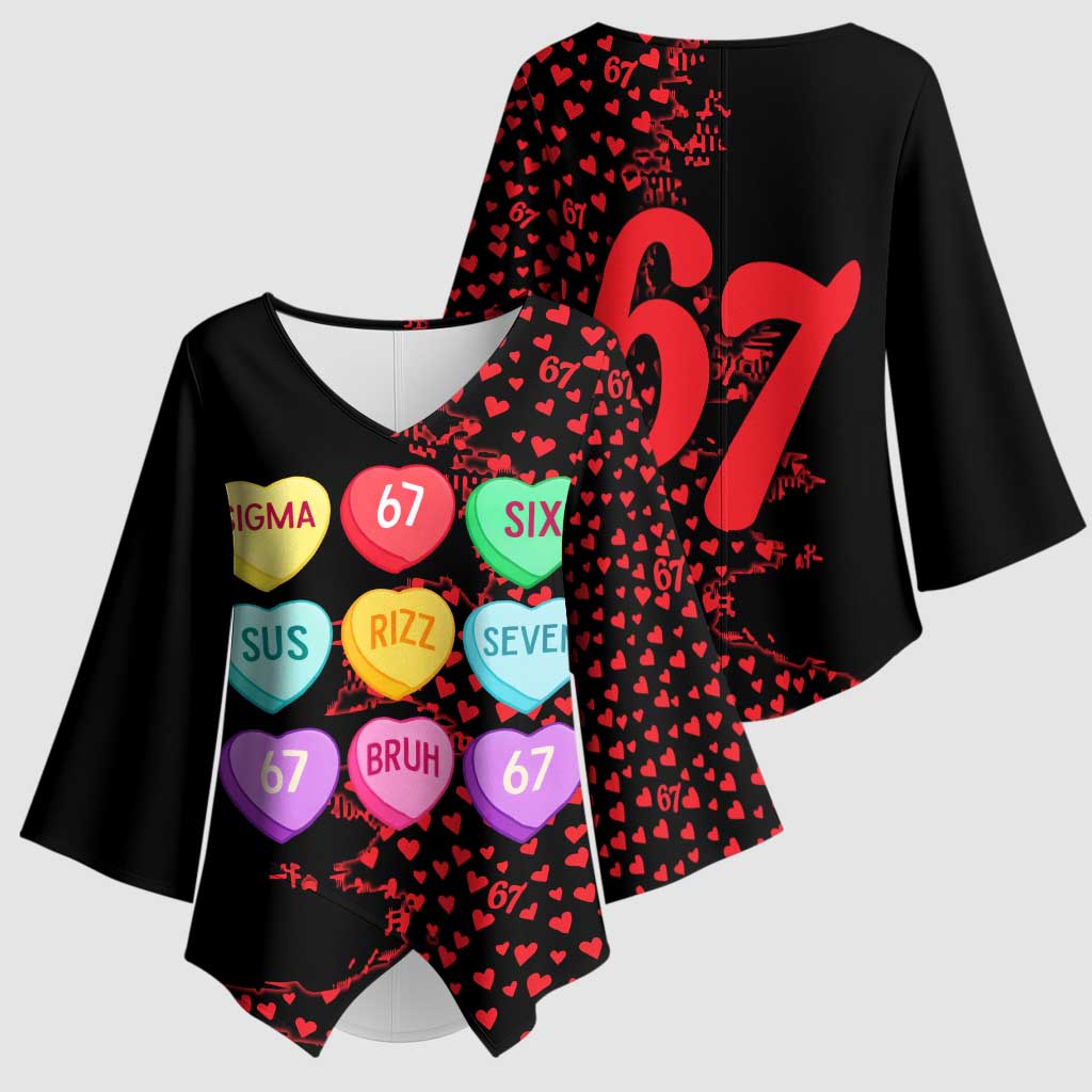 Valentine’s Day 67 Meme Six Seven Kimono Sleeve Blouse Gen Alpha Conversation Hearts