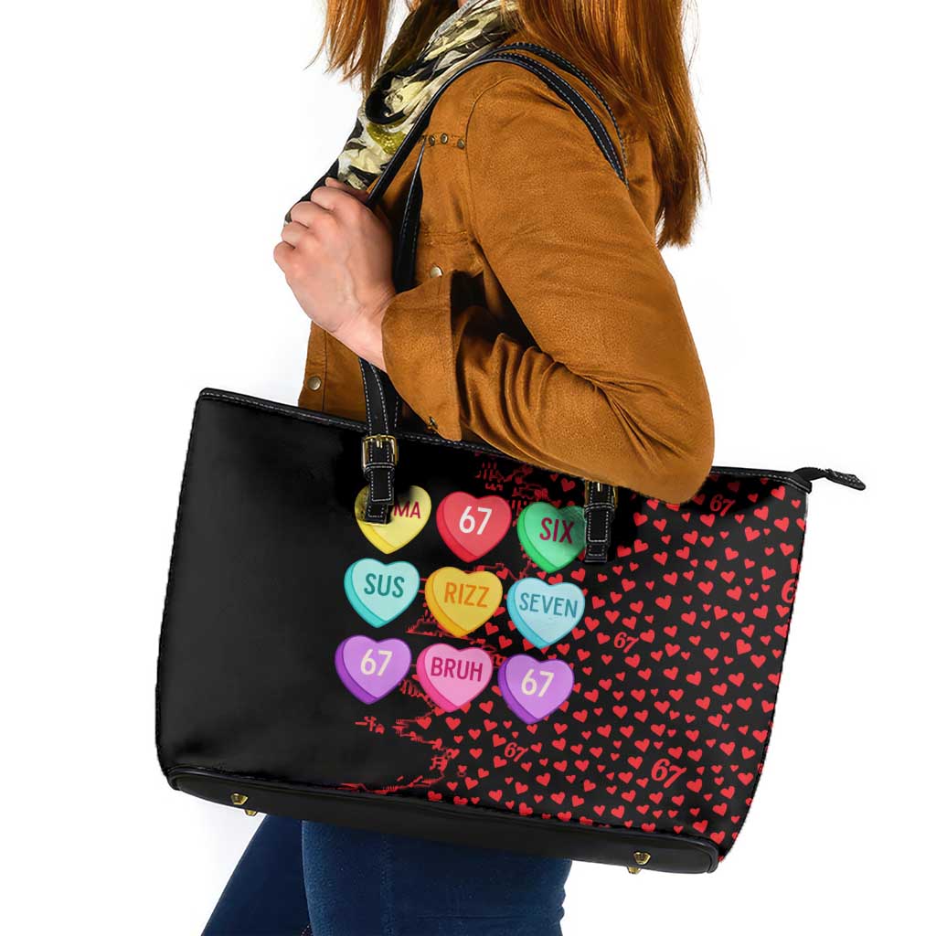 Valentine’s Day 67 Meme Six Seven Leather Tote Bag Gen Alpha Conversation Hearts