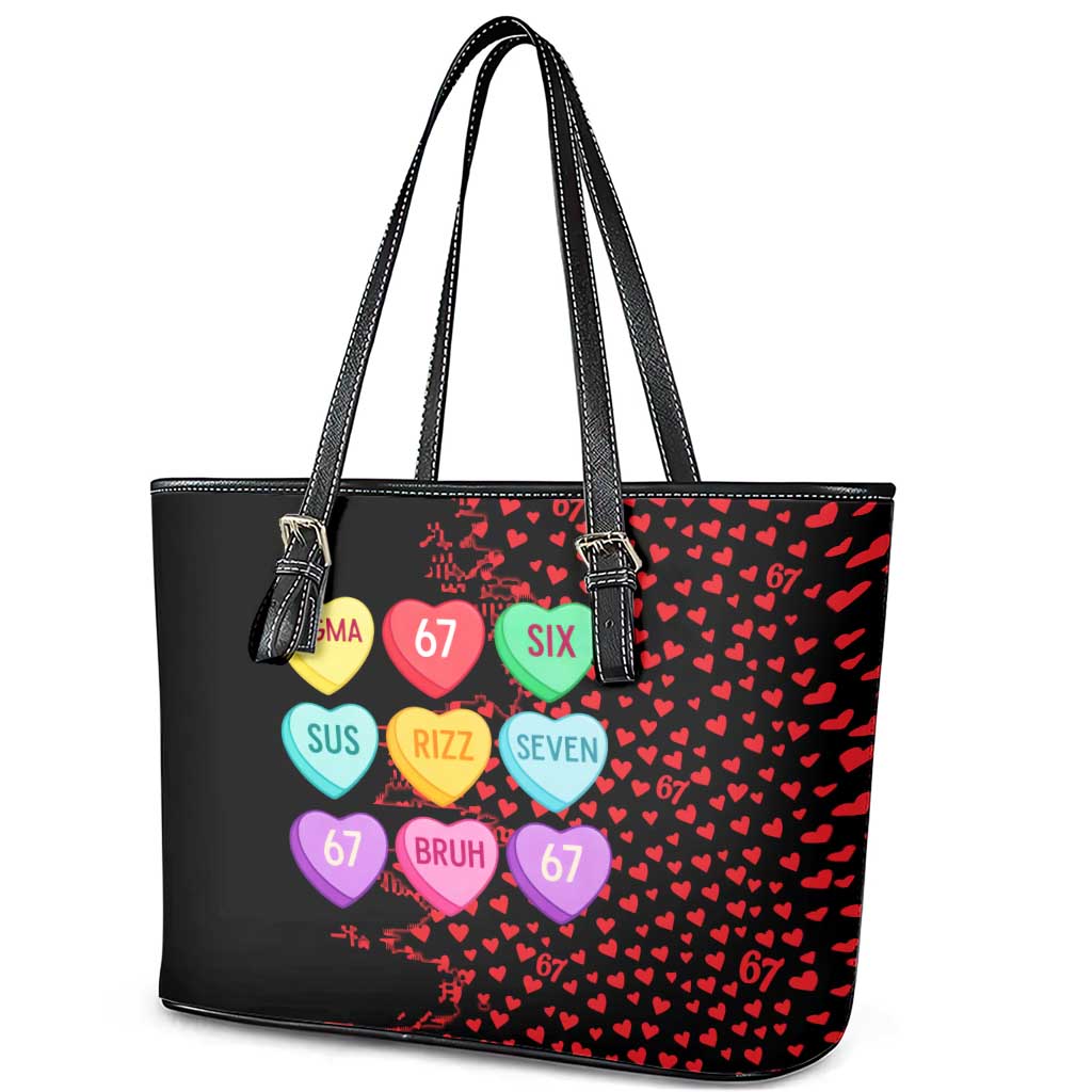 Valentine’s Day 67 Meme Six Seven Leather Tote Bag Gen Alpha Conversation Hearts