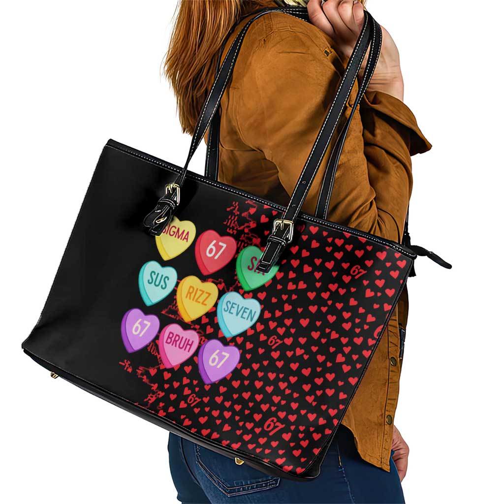 Valentine’s Day 67 Meme Six Seven Leather Tote Bag Gen Alpha Conversation Hearts