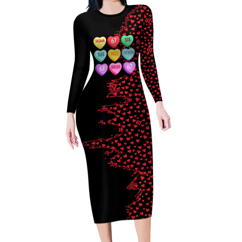 Valentine’s Day 67 Meme Six Seven Long Sleeve Bodycon Dress Gen Alpha Conversation Hearts