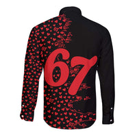 Valentine’s Day 67 Meme Six Seven Long Sleeve Button Shirt Gen Alpha Conversation Hearts