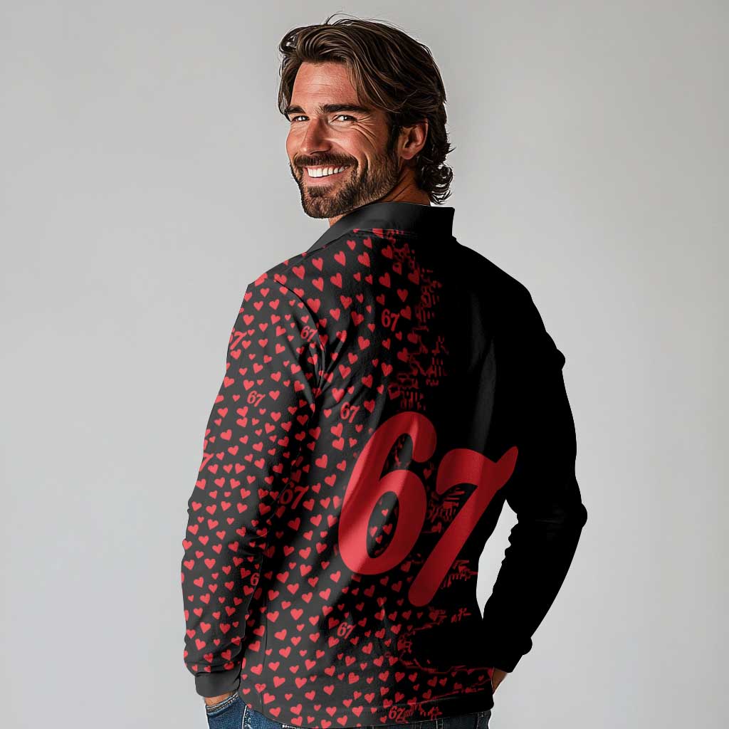 Valentine’s Day 67 Meme Six Seven Long Sleeve Polo Shirt Gen Alpha Conversation Hearts