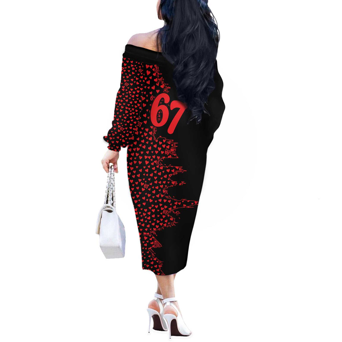 Valentine’s Day 67 Meme Six Seven Off The Shoulder Long Sleeve Dress Gen Alpha Conversation Hearts